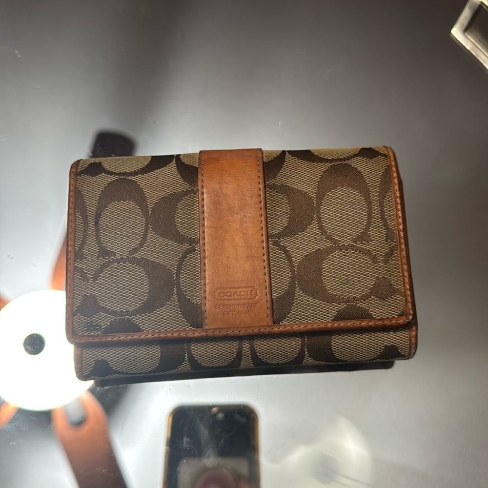 Coach signature fabric leather trimming Y2K